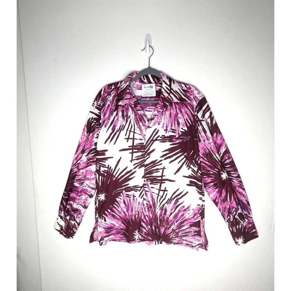 Vintage 70s Keone Sportwear Shirt Mens M White Purple Disco Hawaii Resort Groovy